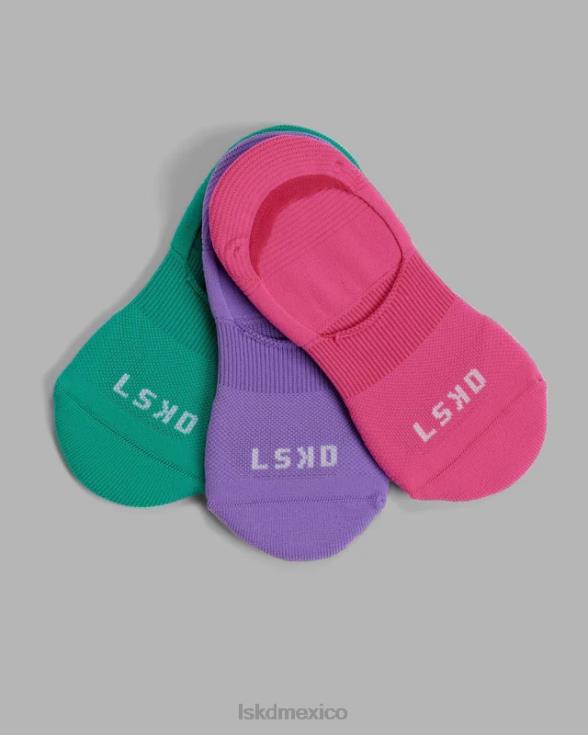 Performance No Show Pack de 3 calcetines - Verde/Púrpura/Rosa unisexo LSKD VP42D870 accesorios