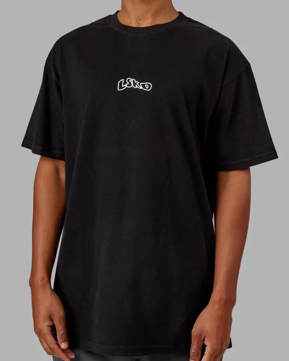 Camiseta extragrande con palangre de peso pesado de Mad Happy - Negro hombres LSKD VP42D966 vestir