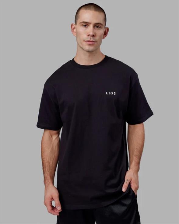 Camiseta larga de peso pesado de gran tamaño - negro hombres LSKD VP42D935 vestir