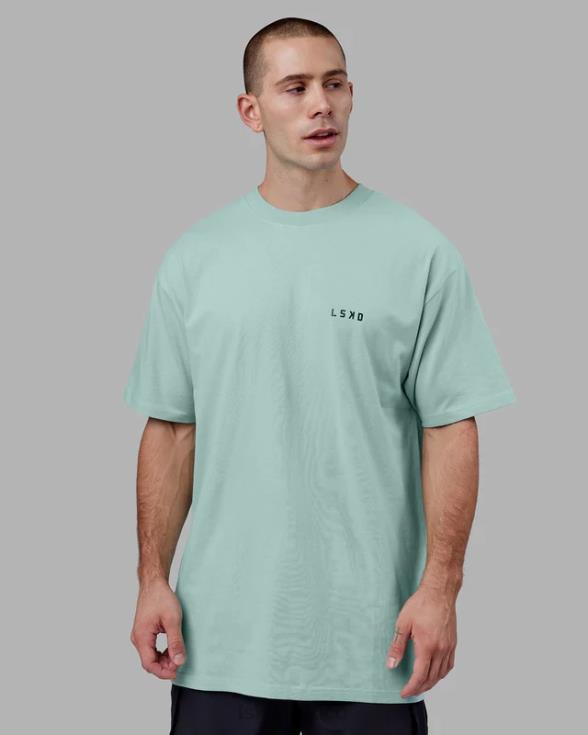 Camiseta larga de peso pesado de gran tamaño - turquesa pastel hombres LSKD VP42D945 vestir