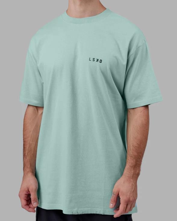 Camiseta larga de peso pesado de gran tamaño - turquesa pastel hombres LSKD VP42D945 vestir