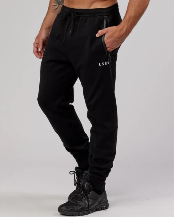 Jogger deportivo con cremallera y tejido polar forjado - negro hombres LSKD VP42D1139 vestir