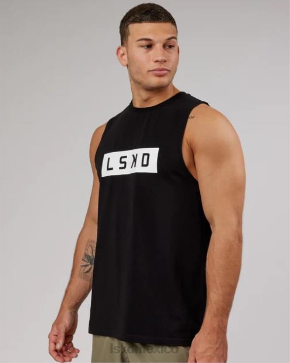 Camiseta sin mangas de entrenamiento Strength flxcotton - blanco y negro hombres LSKD VP42D994 vestir