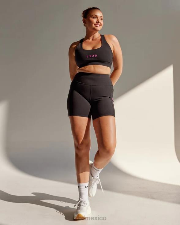 pantalón corto medio rep - negro-magenta neón mujer LSKD VP42D625 vestir