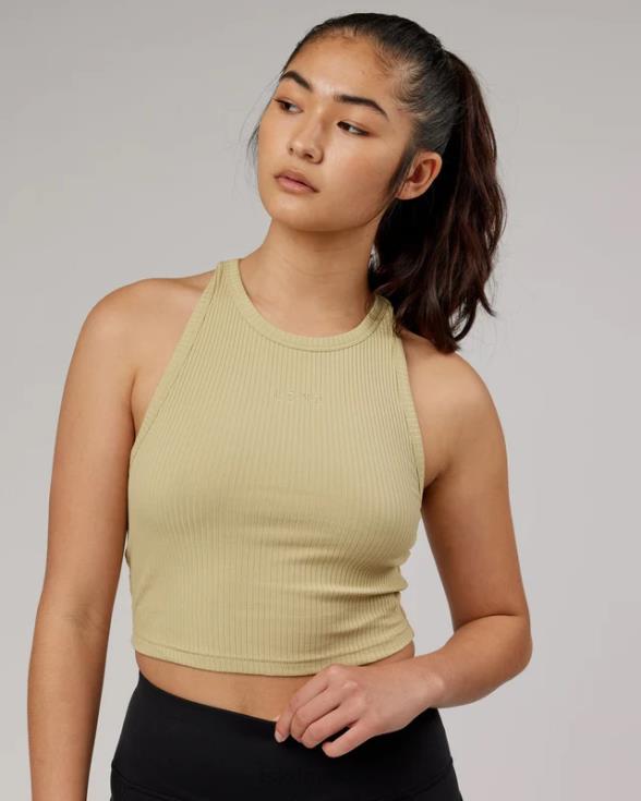 Camiseta sin mangas acanalada Squad - Caqui pálido mujer LSKD VP42D196 vestir