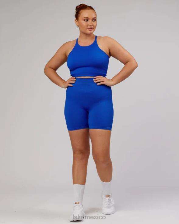 Camiseta sin mangas acanalada minimalista sin costuras - azul fuerte mujer LSKD VP42D201 vestir