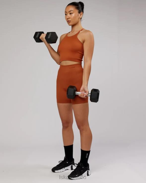 Camiseta sin mangas acanalada minimalista sin costuras - castaño rojizo mujer LSKD VP42D202 vestir