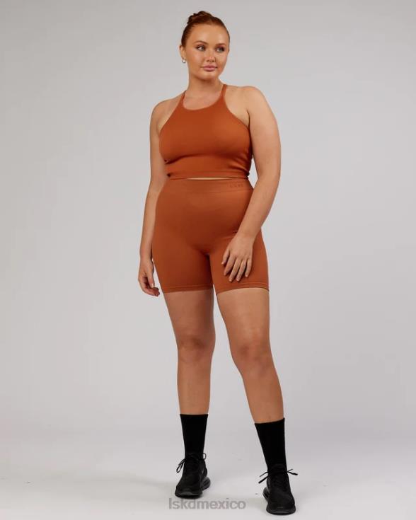 Camiseta sin mangas acanalada minimalista sin costuras - castaño rojizo mujer LSKD VP42D202 vestir