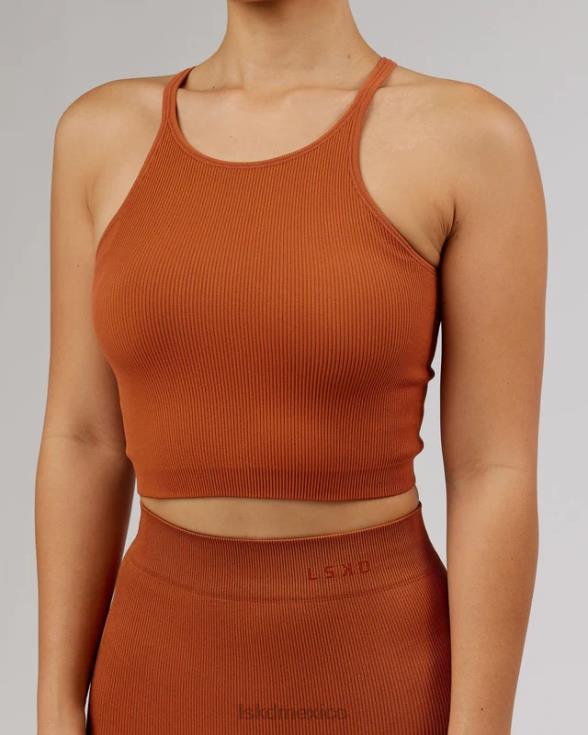 Camiseta sin mangas acanalada minimalista sin costuras - castaño rojizo mujer LSKD VP42D202 vestir