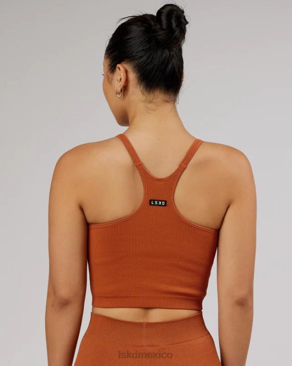 Camiseta sin mangas acanalada minimalista sin costuras - castaño rojizo mujer LSKD VP42D202 vestir