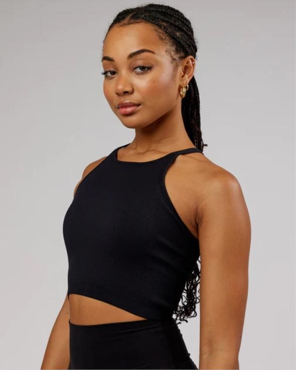 Camiseta sin mangas acanalada minimalista sin costuras - negro mujer LSKD VP42D130 vestir