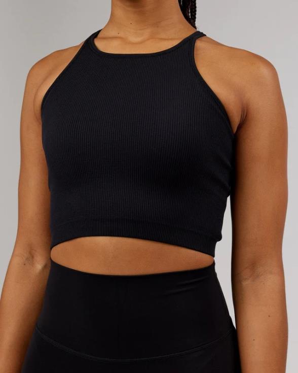 Camiseta sin mangas acanalada minimalista sin costuras - negro mujer LSKD VP42D130 vestir