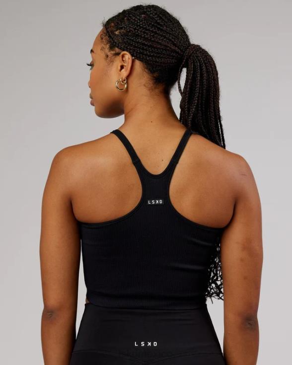 Camiseta sin mangas acanalada minimalista sin costuras - negro mujer LSKD VP42D130 vestir