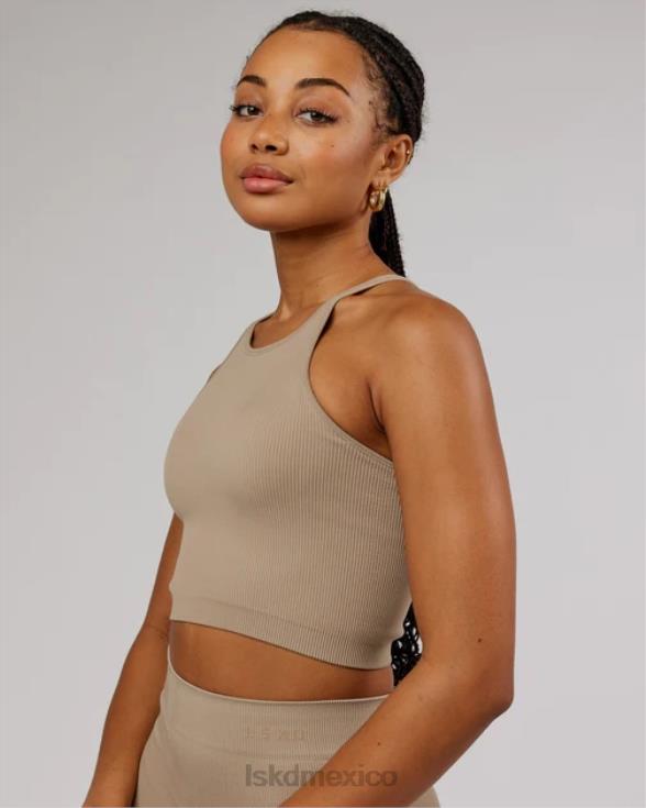 Camiseta sin mangas acanalada minimalista sin costuras - taupe mujer LSKD VP42D200 vestir