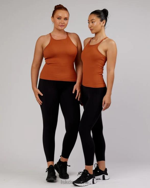 Camiseta sin mangas acanalada sin costuras minimalista - castaño rojizo mujer LSKD VP42D209 vestir