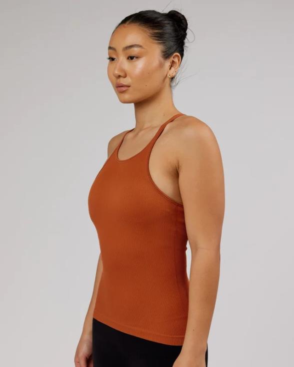 Camiseta sin mangas acanalada sin costuras minimalista - castaño rojizo mujer LSKD VP42D209 vestir