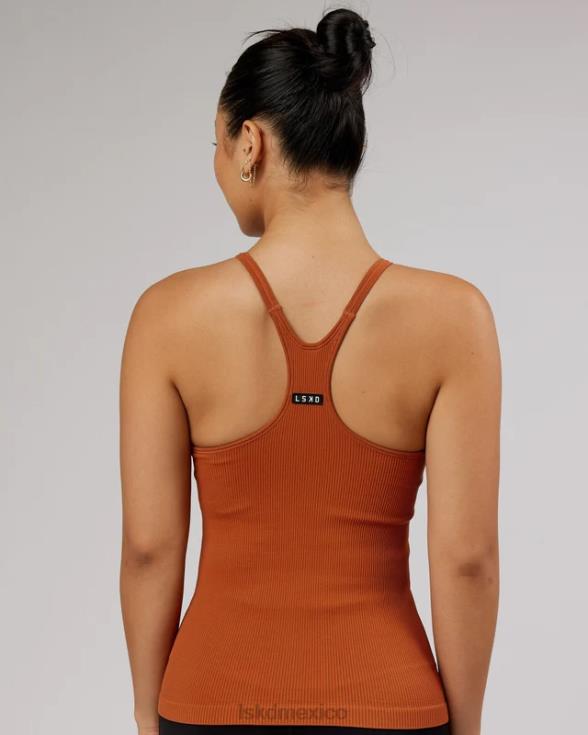 Camiseta sin mangas acanalada sin costuras minimalista - castaño rojizo mujer LSKD VP42D209 vestir