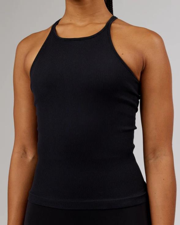 Camiseta sin mangas acanalada sin costuras minimalista - negro mujer LSKD VP42D124 vestir