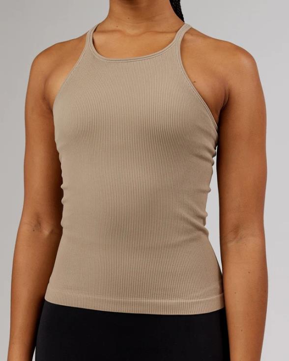 Camiseta sin mangas acanalada sin costuras minimalista - taupe mujer LSKD VP42D210 vestir