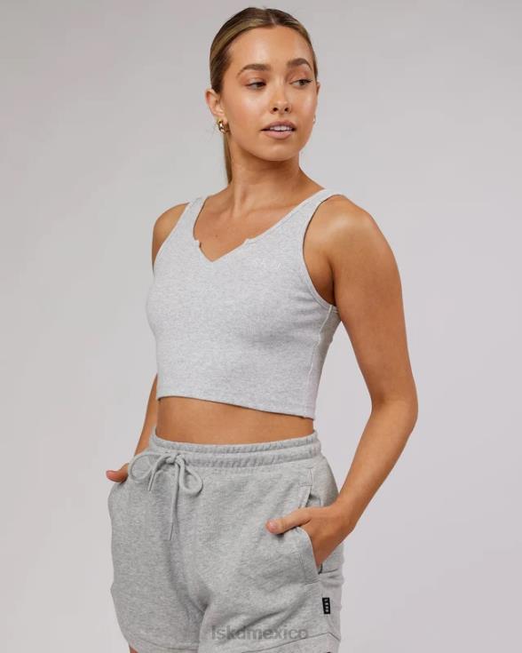 Camiseta sin mangas con cuello en V y canalé - lt grey marl mujer LSKD VP42D189 vestir