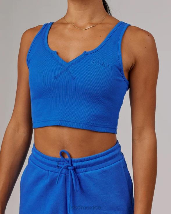 Camiseta sin mangas de canalé con cuello en V - azul fuerte mujer LSKD VP42D188 vestir