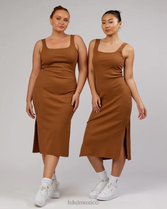 Vestido de tirantes de canalé Ava - camel mujer LSKD VP42D503 vestir