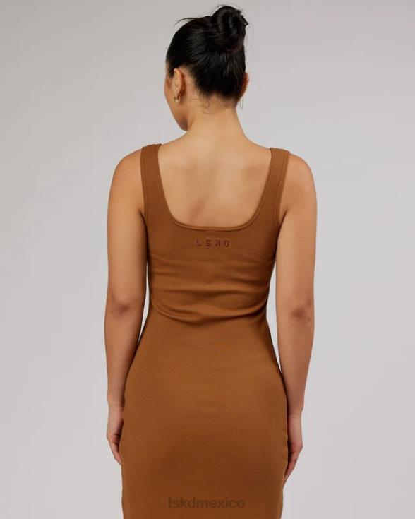 Vestido de tirantes de canalé Ava - camel mujer LSKD VP42D503 vestir