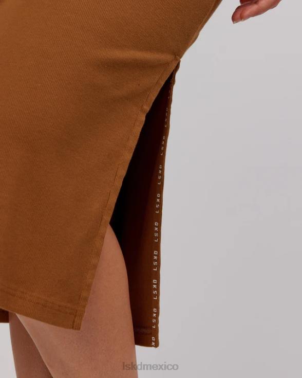 Vestido de tirantes de canalé Ava - camel mujer LSKD VP42D503 vestir