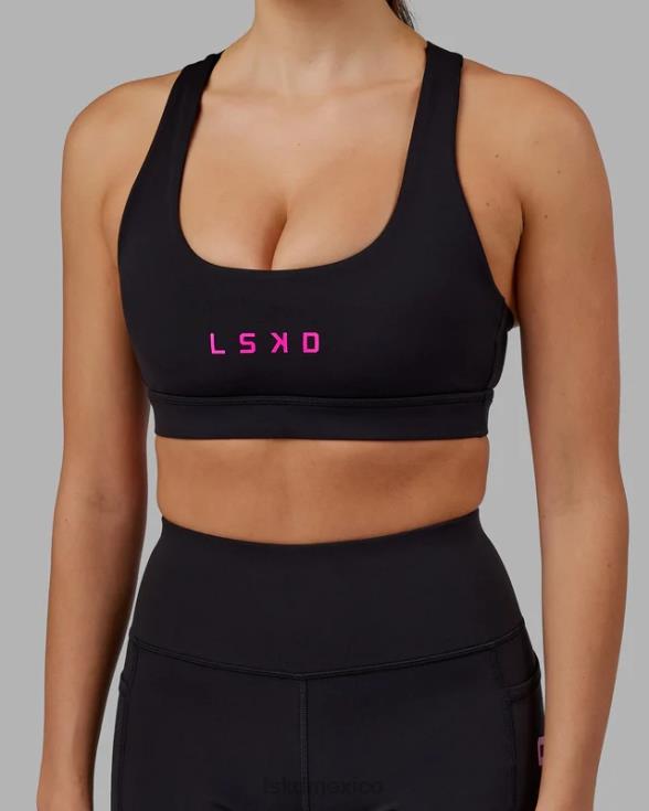 Sujetador deportivo rep con logo pequeño - negro-magenta neón mujer LSKD VP42D34 vestir