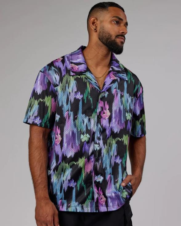 Camisa de malla de manga corta Express - Hyper Floral Black unisexo LSKD VP42D986 vestir