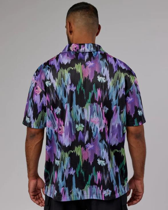 Camisa de malla de manga corta Express - Hyper Floral Black unisexo LSKD VP42D986 vestir