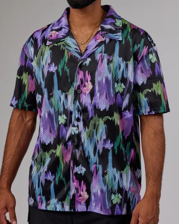 Camisa de malla de manga corta Express - Hyper Floral Black unisexo LSKD VP42D986 vestir