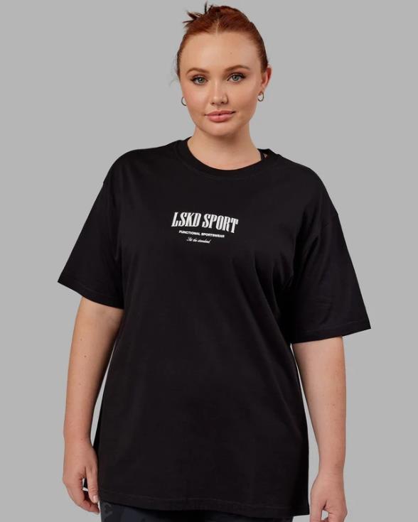Camiseta estándar pesada de gran tamaño - negro-blanco unisexo LSKD VP42D320 vestir