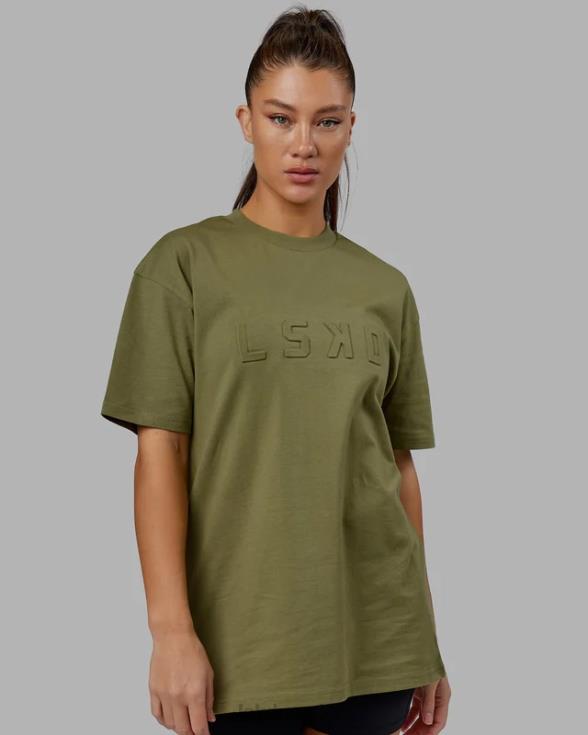 camiseta pesada estampada de gran tamaño - moss stone unisexo LSKD VP42D219 vestir
