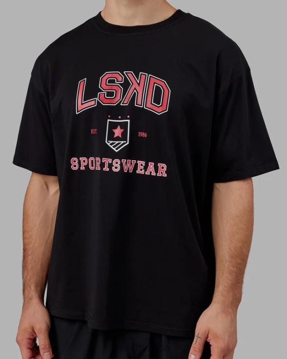 departamento de deportes camiseta oversize - negro-rojo unisexo LSKD VP42D275 vestir