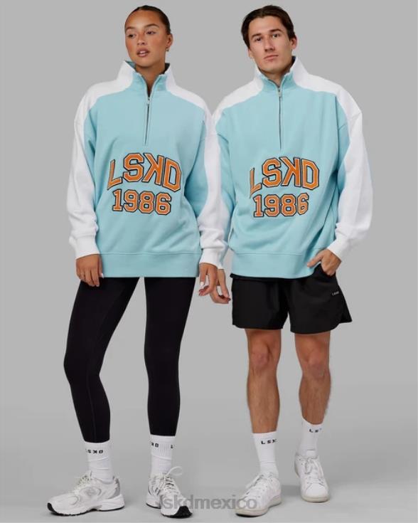 Alumni suéter oversize con cremallera de 1/4 - azul cristal-piel de naranja unisexo LSKD VP42D441 vestir