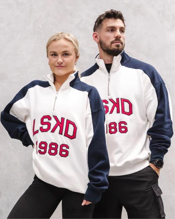 Alumni suéter oversize con cremallera de 1/4 - azul marino-rojo unisexo LSKD VP42D408 vestir