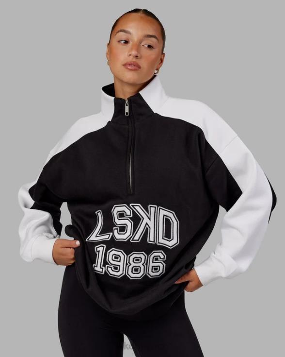 Alumni suéter oversize con cremallera de 1/4 - negro-blanco unisexo LSKD VP42D448 vestir