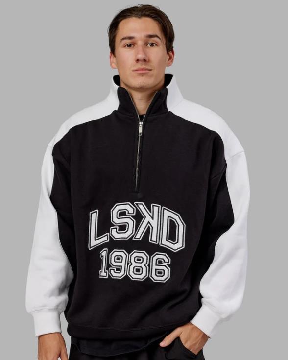 Alumni suéter oversize con cremallera de 1/4 - negro-blanco unisexo LSKD VP42D448 vestir