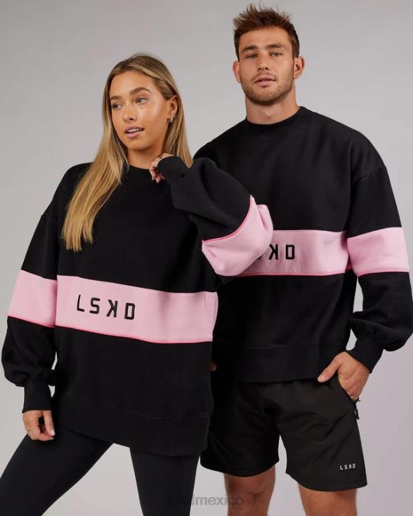 suéter oversize extra time - negro-rosa pétalo unisexo LSKD VP42D445 vestir